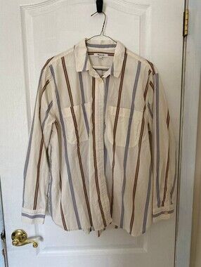Madewell Women’s Striped Button Up 100% Cotton Size Large White With Stripes